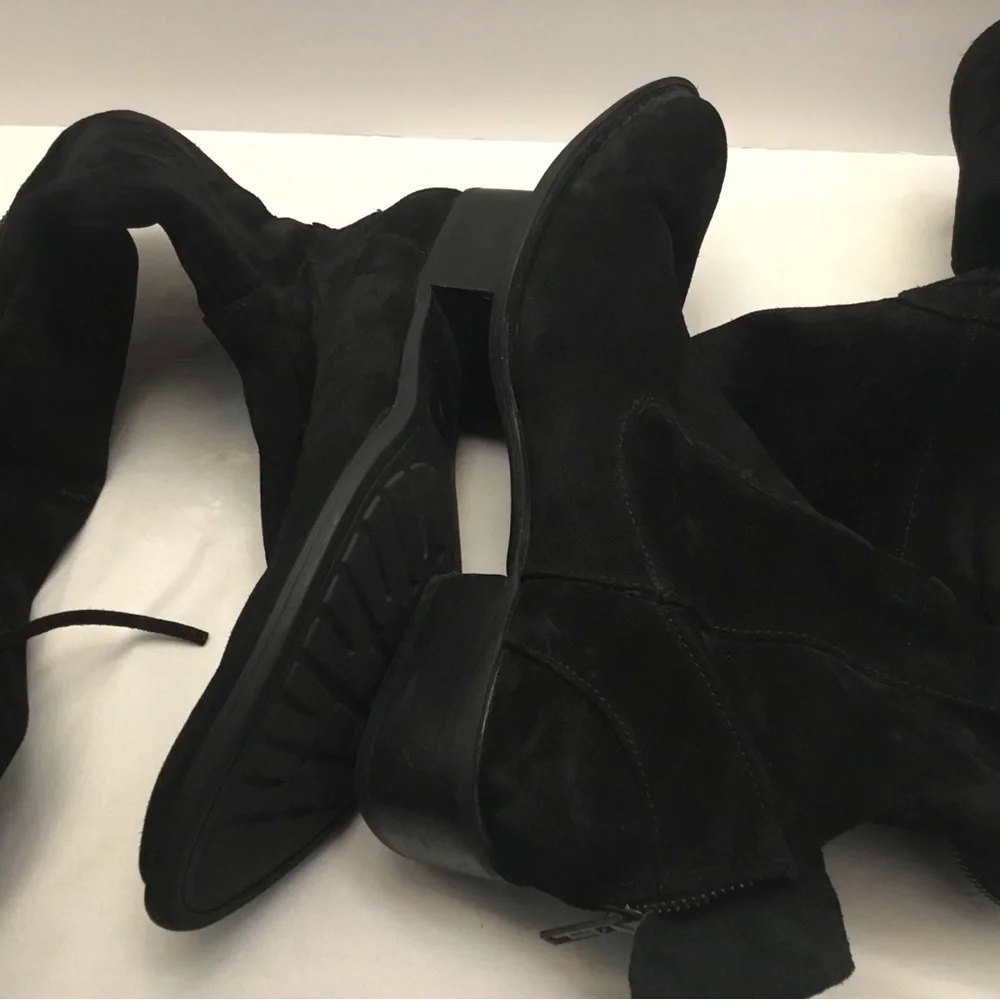BARN CROWN Black Over the Knee Boots with Stretchy Suede Finish